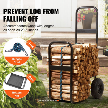 Firewood Log Cart, Carbon Steel Wood Carrier with Pneumatic Rubber Wheels for Garden, Patio and Yard Use