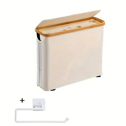 Lidded Toilet Paper Storage Basket with Bamboo-Style Rim in Five Color and Accessory Configurations