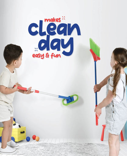Kids Cleaning Set 4 Piece Toy Broom Mop Brush Dustpan, Pretend Play Housekeeping Kit for Toddlers Boys Girls