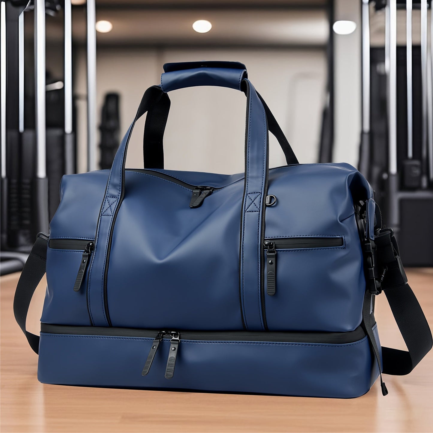Gym Duffel Bag with Wet Pocket & Shoe Compartment – Foldable PU Leather Sports Travel Bag for Workouts, Weekend Trips & Everyday Use