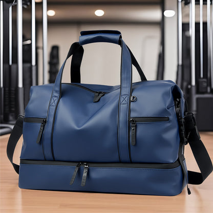 Gym Duffel Bag with Wet Pocket & Shoe Compartment – Foldable PU Leather Sports Travel Bag for Workouts, Weekend Trips & Everyday Use