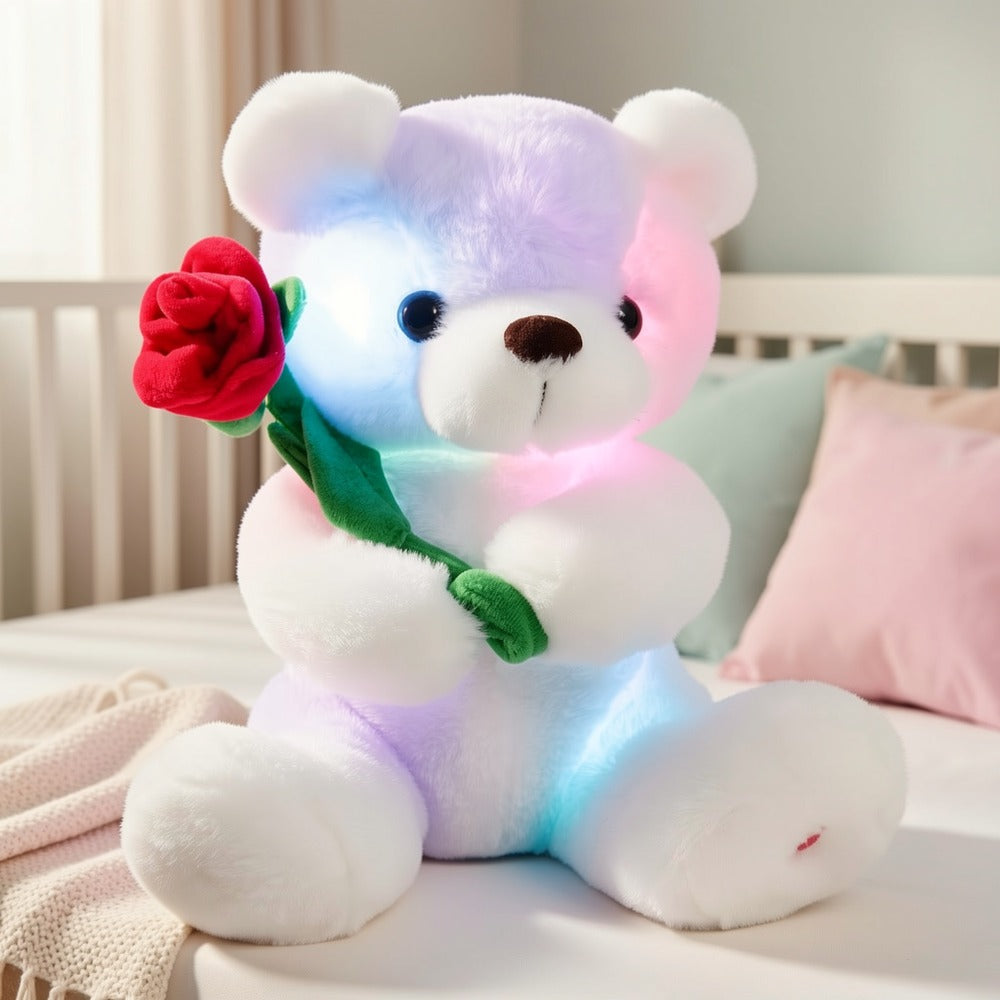 Rose Bear Plush with LED Light Glowing White Bear with Flowers Romantic with the Listed Color, Size or Set Options for Everyday Use