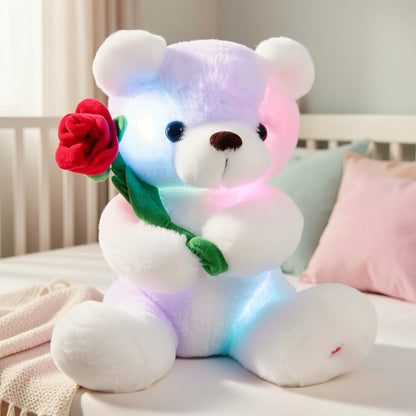 Rose Bear Plush with LED Light Glowing White Bear with Flowers Romantic with the Listed Color, Size or Set Options for Everyday Use