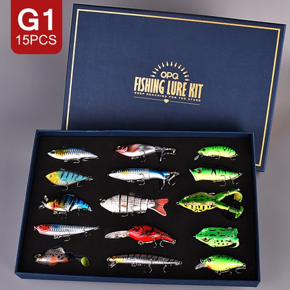 Swimbait Fishing Lures 15pcs Multi-Section Jointed Lure Kit for Bass Pike Trout, Saltwater Freshwater Realistic Swimming Action Fishing Bait