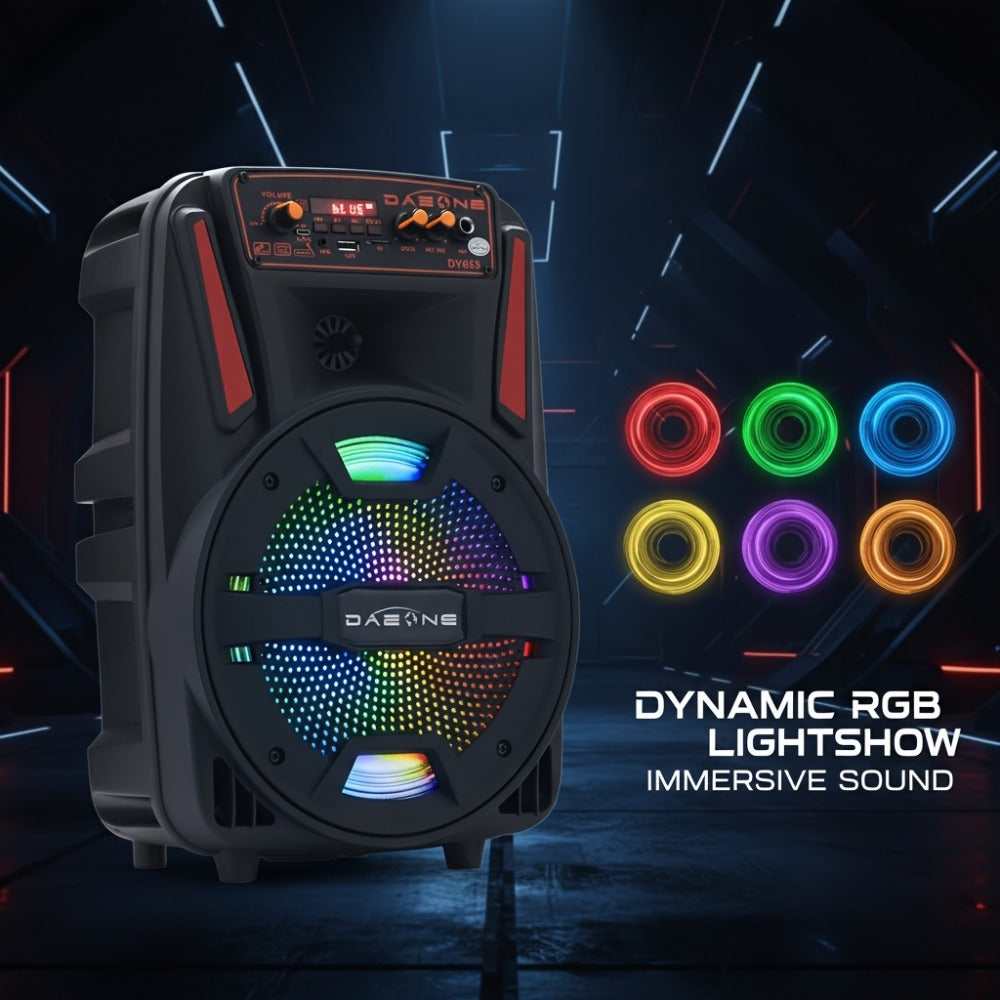 8-Inch Bluetooth Party Speaker with LED Lights & Wired Microphone, TWS Stereo Bass Boost, FM Radio