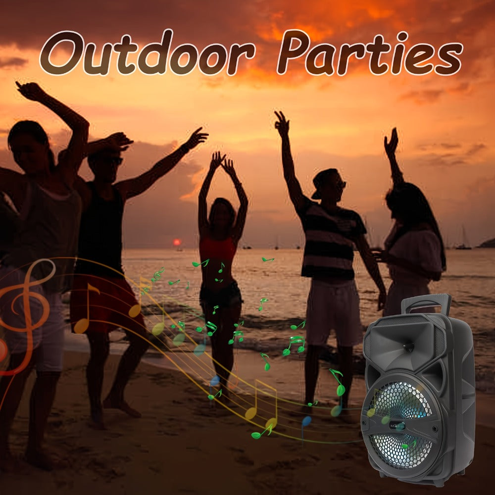 8-Inch Subwoofer Party Speaker 1000W Portable Rechargeable Wireless Bluetooth | Heavy Bass, FM Radio, LED Lights, Remote Control