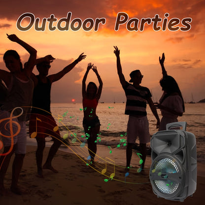 8-Inch Subwoofer Party Speaker 1000W Portable Rechargeable Wireless Bluetooth | Heavy Bass, FM Radio, LED Lights, Remote Control