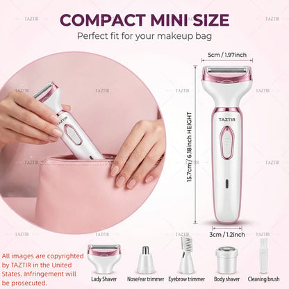 4-in-1 Electric Shaver for Women Rechargeable Wet & Dry Painless – Face Nose Legs Underarm Bikini Trimmer Portable Cordless Grooming Kit