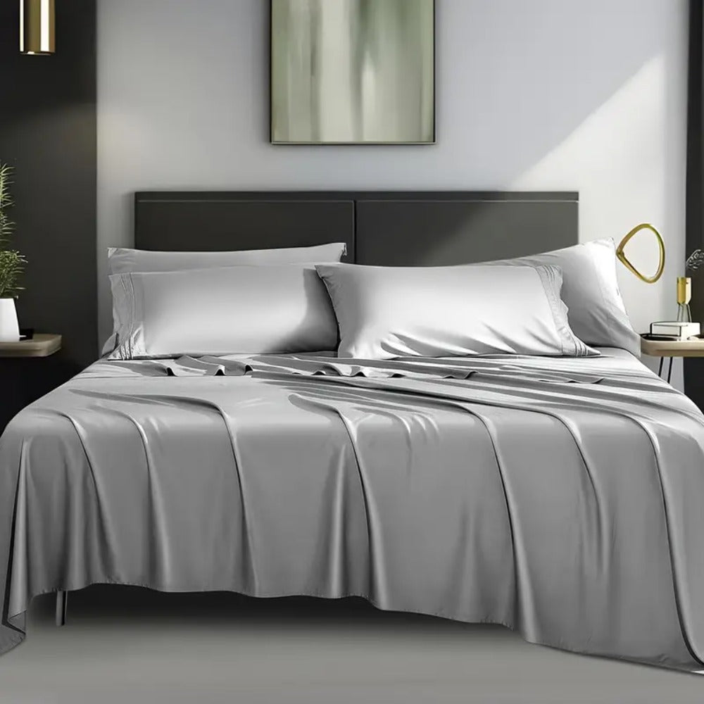 Bed Sheet Set 4-Piece 2200TC Bamboo Blend with Four Bed Sizes and Eleven Solid Color Options