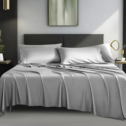 Bed Sheet Set 4-Piece 2200TC Bamboo Blend with Four Bed Sizes and Eleven Solid Color Options