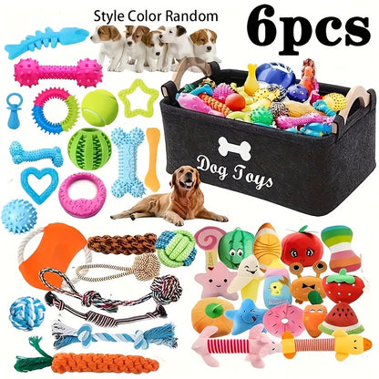 Interactive Dog Toy Set 6 or 12 Pieces Durable Fabric Chew Toys with Knot Toys Squeaker Balls Teeth Cleaning Training Toys for All Dog