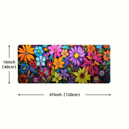 Kitchen Mat Floral Design, Rectangular Rug, 100% Polyester Floor Mat for Kitchen, Bathroom, Laundry Room