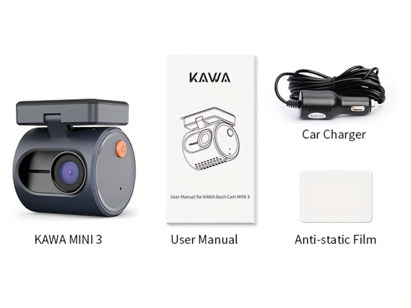 KAWA MINI 3 Dash Camera with 1296P Label, WiFi App Connection, Voice Control and Blue Finish