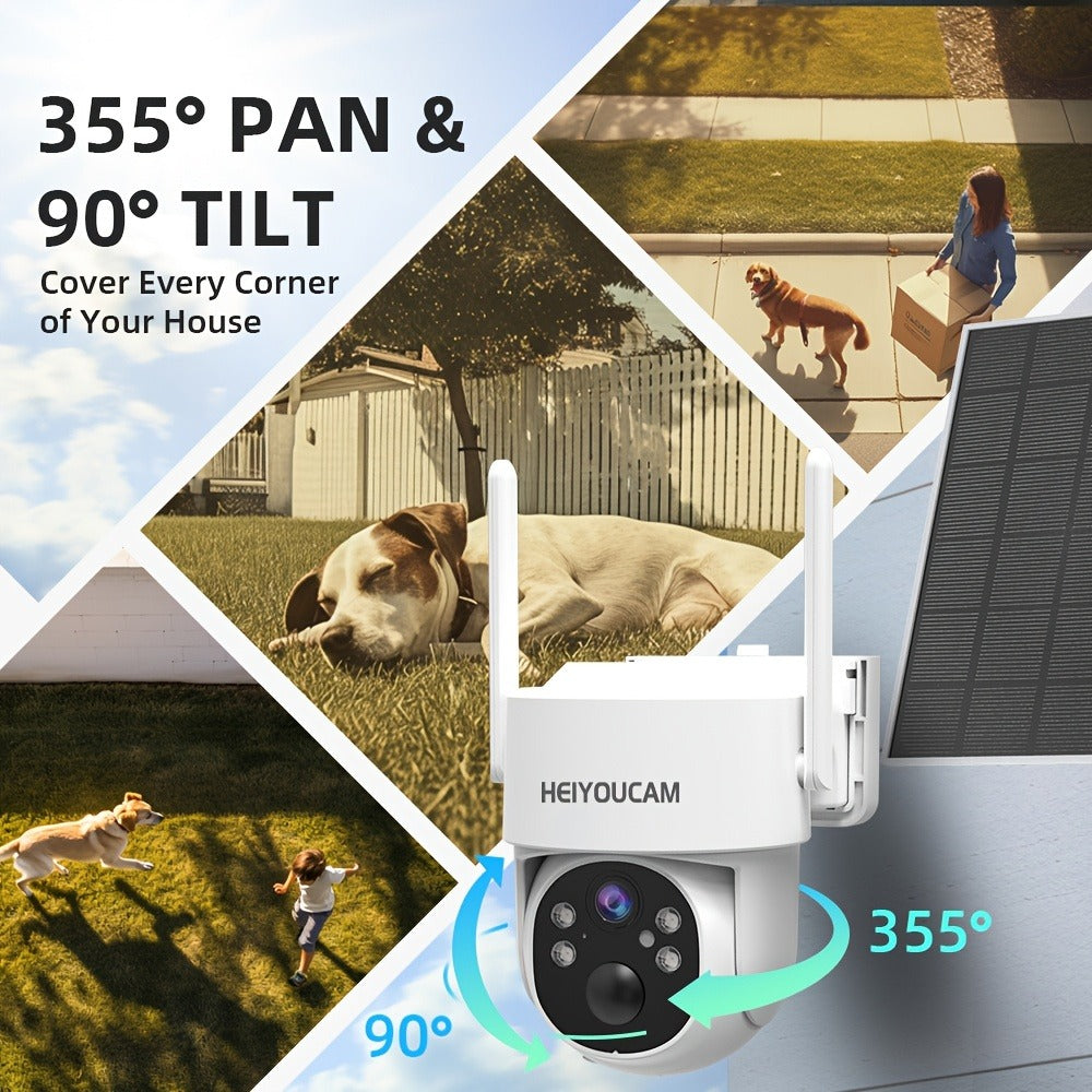 Solar PTZ Security Camera Outdoor 4K Wireless – 360° Pan Tilt Zoom, PIR Motion Detection Alarm, Full Color Night Vision, Two-Way Audio