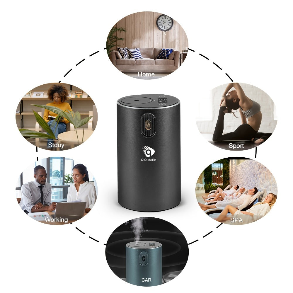 Waterless Essential Oil Diffuser with Four Mist Levels, 1–6 Hour Timer and Silver or Black Oil Bundles