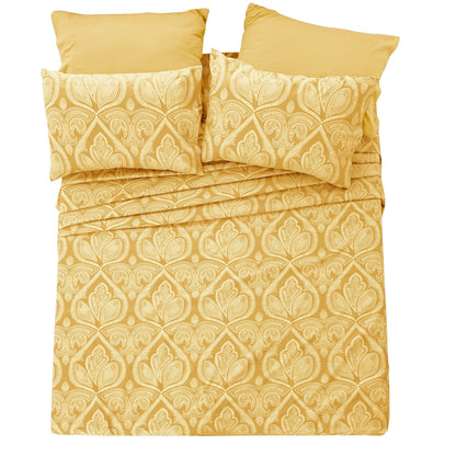 Bed Sheet Set 6-Piece Paisley Brushed Microfiber with 16-Inch Pocket and Six Size Families