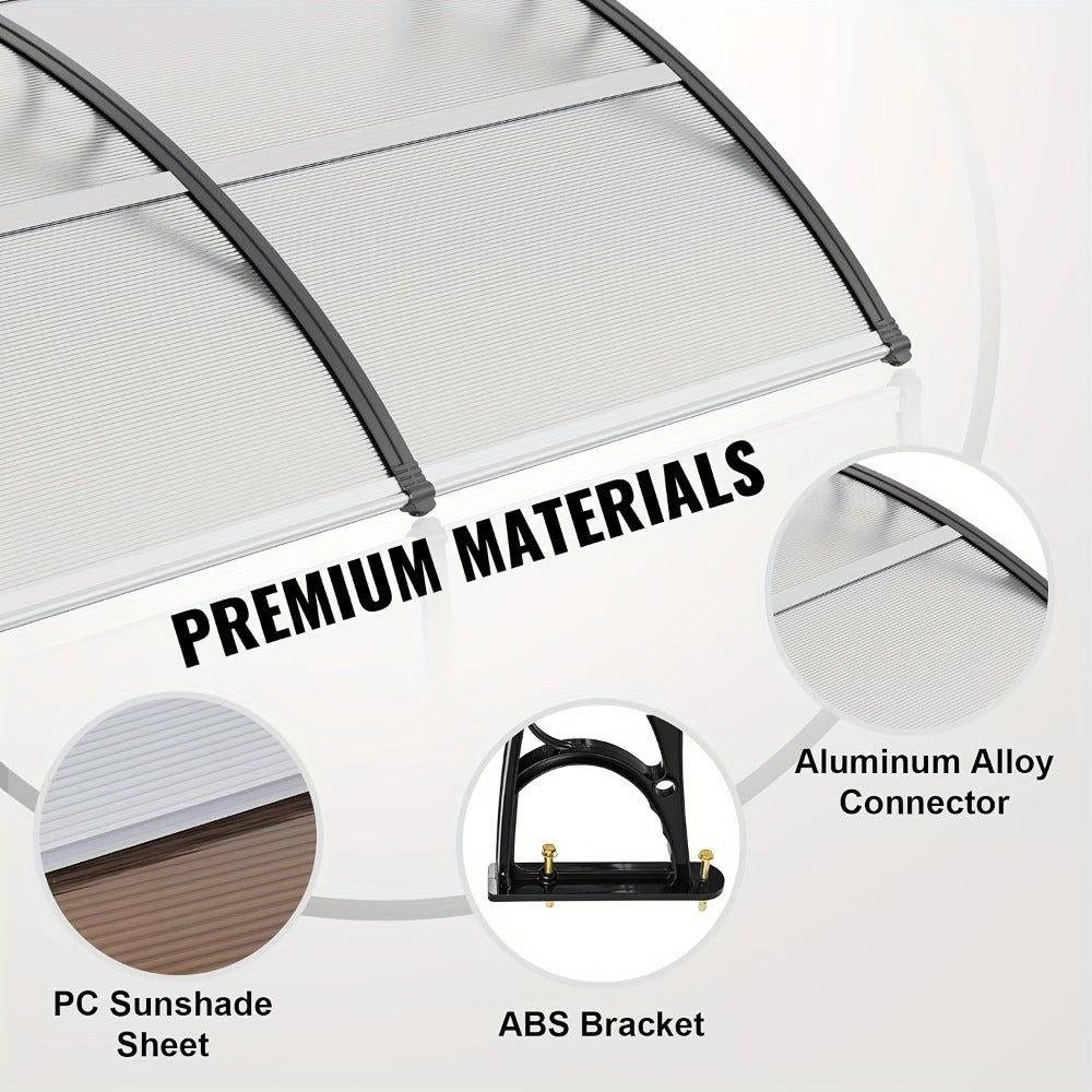 Door Window Awning Canopy 120x38 Inch Polycarbonate Rain Sun UV Snow Shield with Aluminum for Entryways, Bedrooms and Living Spaces