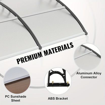 Door Window Awning Canopy 120x38 Inch Polycarbonate Rain Sun UV Snow Shield with Aluminum for Entryways, Bedrooms and Living Spaces