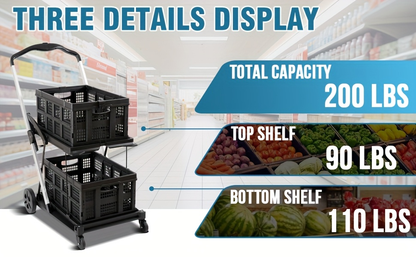 Two Tier Cart with 2 Storage Crates 360° Swivel Wheels, for Garden, Patio and Yard Use, with the Listed Configuration