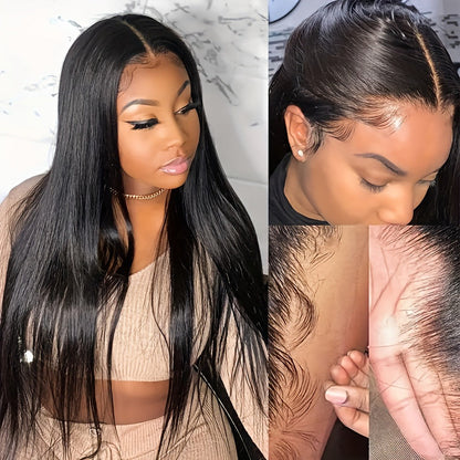 Put On and Go Wig 6x4.5 HD Lace Human Hair Straight 250% Density Glueless Pre-Plucked Pre-Cut Pre-Bleached Knots Long Straight Wig for Women