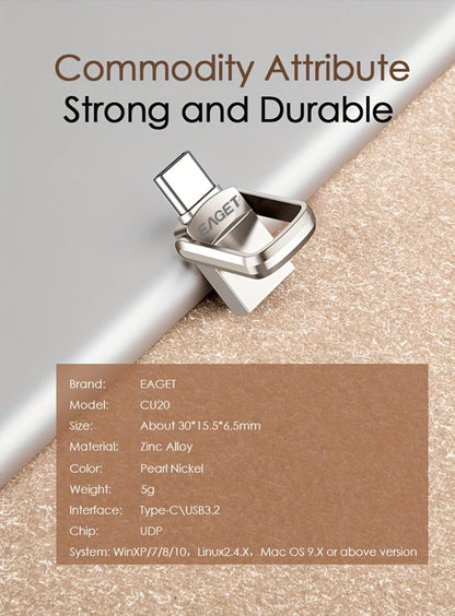 USB Flash Drive EAGET Dual-Ended Type-C to USB 3.2 Memory Stick with 32GB, 64GB or 128GB Capacity