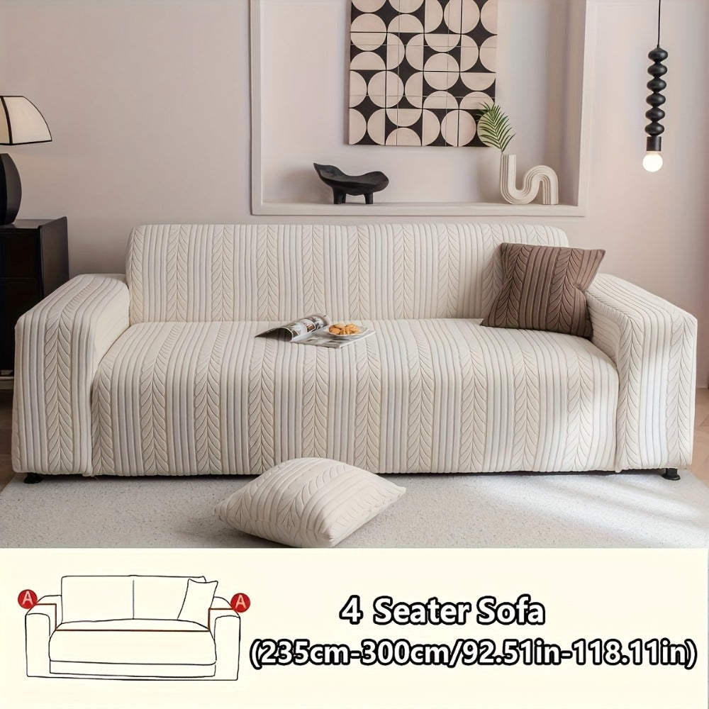 Sofa Cover Zigzag-Texture Fitted Slipcover for 1, 2, 3 or 4-Seater Sofas in Four Neutral Colors