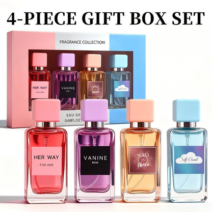 Perfume Gift Set Aroma Allure Four 20ml Eau de Parfum Sprays in Pink Blue Windowed Box for Women
