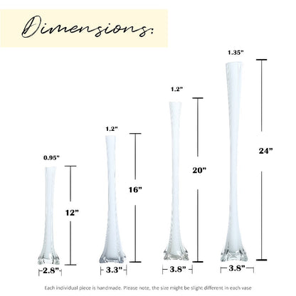 Eiffel Tower Vase Pack of 12 – Tall Glass Flower Vases for Wedding Centerpiece, Event Table Decor, Floral Arrangements & Party Decoration