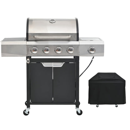 Propane Gas Grill Stainless Steel 3 & 4 Burner Outdoor BBQ Grill with Side Burner, Grill Cover & 344 Sq In Cooking Surface