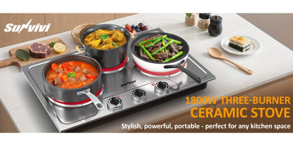 Portable Electric Cooktop Triple Burner 1800W, Royalcraft Countertop Electric Stove with Knob Control