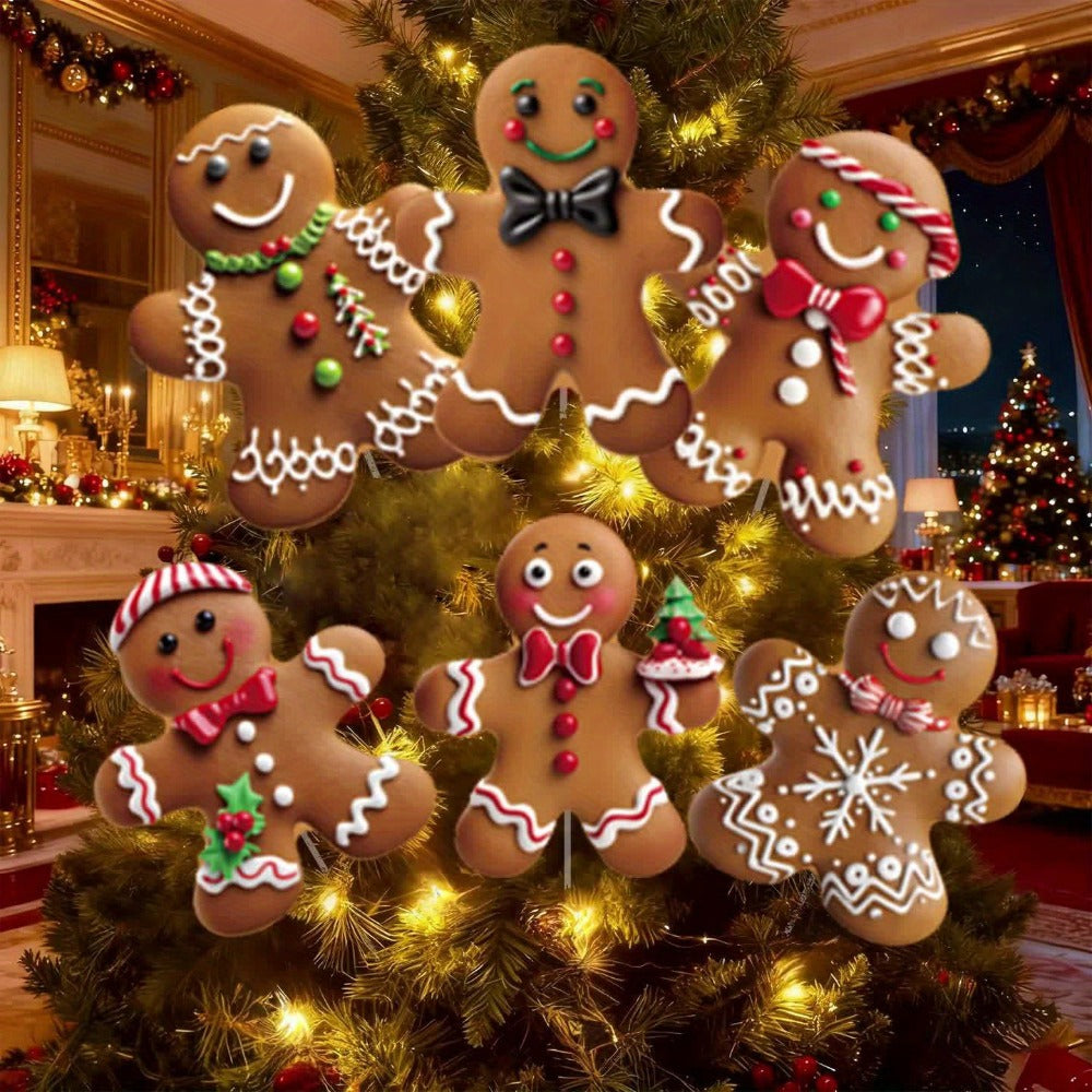 Christmas Tree Ornaments 12pcs Gingerbread Man Decorations 2D Flat Funny Xmas Tree Hanging Decor with Loops