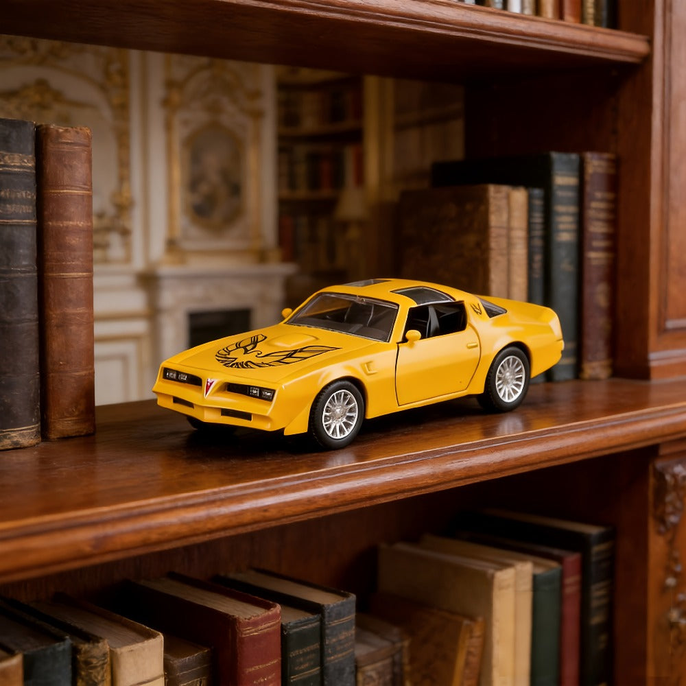 RMZ 1:36 Scale Pontiac Firebird Die-Cast Toy Car with Openable Doors & Pull-Back Action, Zinc Alloy Car Model with Display Base
