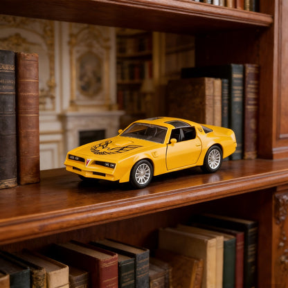 RMZ 1:36 Scale Pontiac Firebird Die-Cast Toy Car with Openable Doors & Pull-Back Action, Zinc Alloy Car Model with Display Base