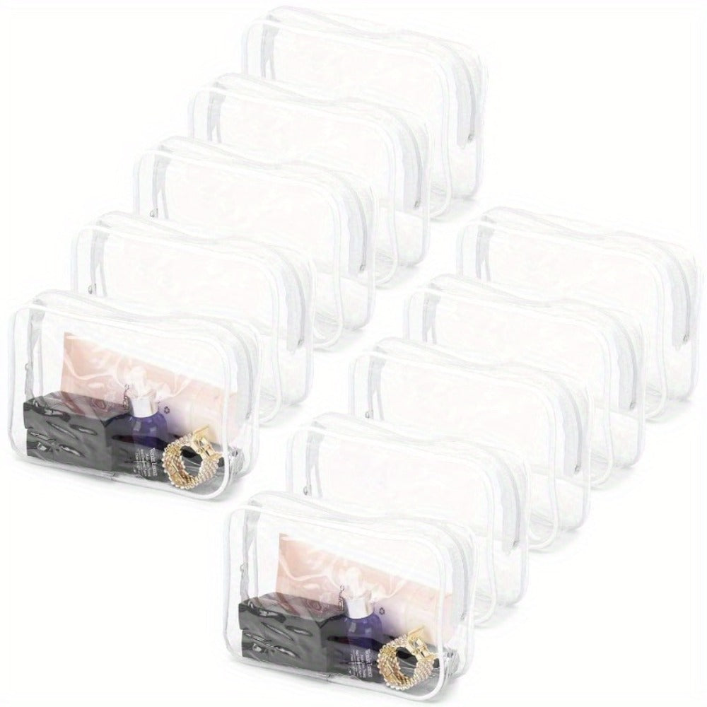 Clear PVC Makeup Bag Set 10 Pcs Transparent Waterproof Cosmetic Bags Reinforced Zipper TSA Approved Travel Toiletry Organizer See-Through