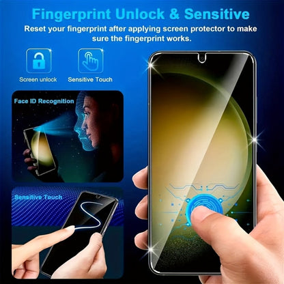 Samsung Galaxy Screen Protector + Camera Lens 2+2 Pack, 9H Anti-Spy Tempered Glass, Fingerprint Unlock Support