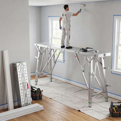 Folding Work Platform Scaffold Portable Adjustable Height Ladder Stool for Entryways, Bedrooms and Living Spaces