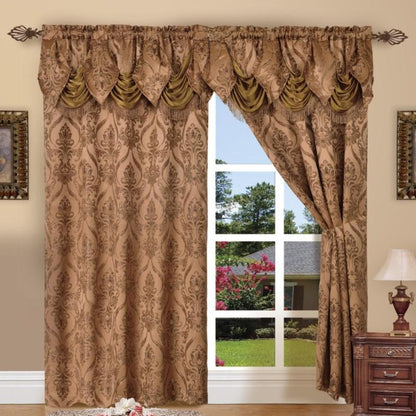 Jacquard Curtain Panels 2-Piece Set 54x84 Inch with Attached Waterfall Valance - Rod Pocket Room Darkening Luxury Window Curtains