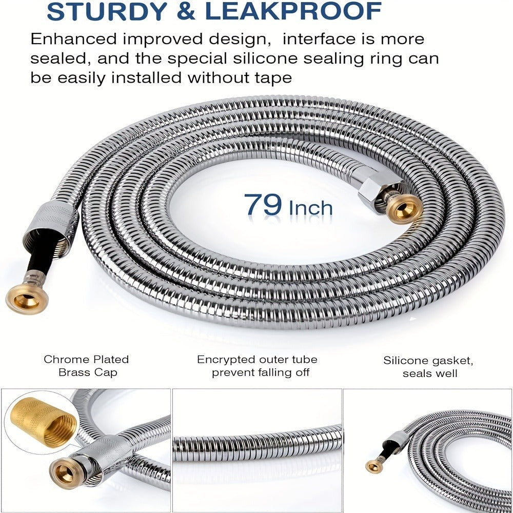 High-Pressure Shower Hose 78.7 Inch Extra Long – 304 Stainless Steel Chrome Plated, Explosion-Proof Braid Mesh
