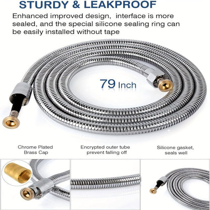 High-Pressure Shower Hose 78.7 Inch Extra Long – 304 Stainless Steel Chrome Plated, Explosion-Proof Braid Mesh