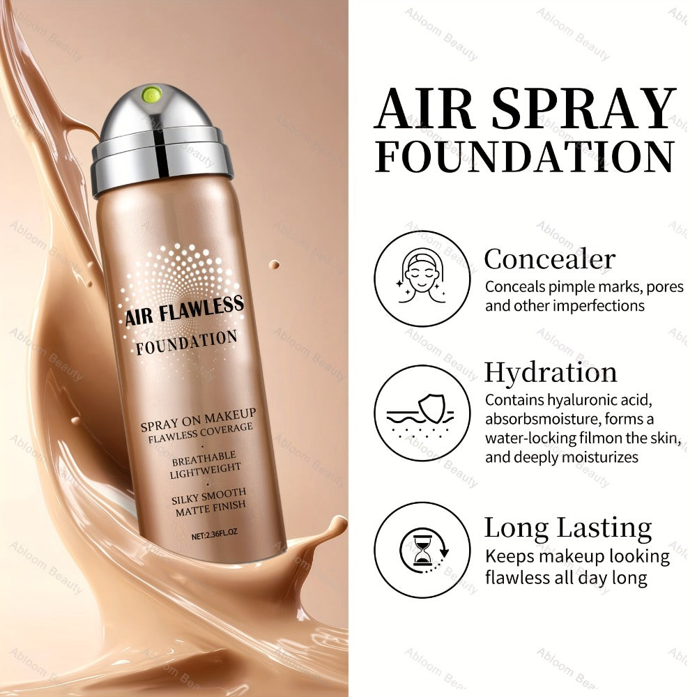 Spray Liquid Foundation and Flat-Top Brush Set with Matte Finish and Eight Numbered Shades