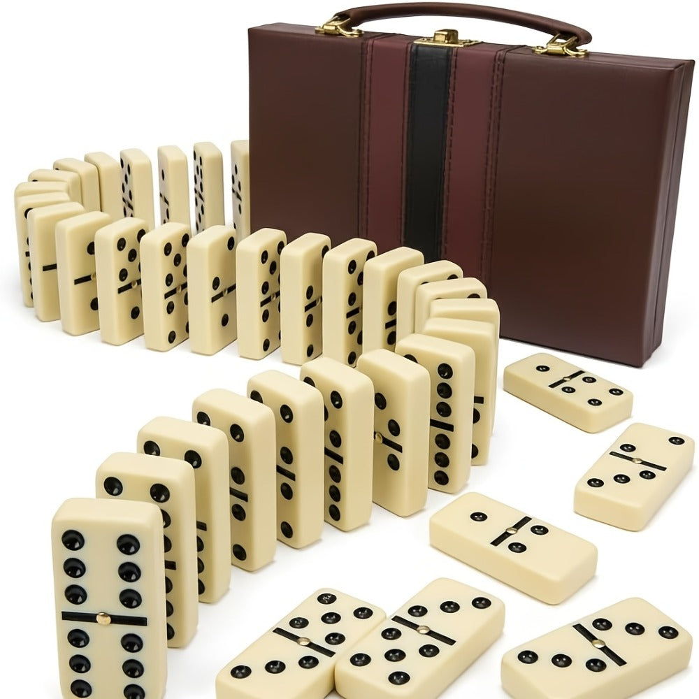Double Six Dominoes Set 28pcs White – Extra Large Classic Domino Game with Gold Spinner & Premium Storage Box