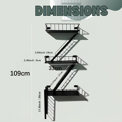 Staircase Wall Shelf with Three- or Four-Level Structures across Four Wrought-Iron Checkout Options
