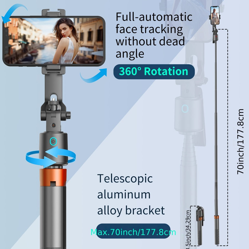 70-Inch Tracking Selfie Stick Tripod with Two Fill Lights, Floor Base, Remote and 1/4-Inch Mount