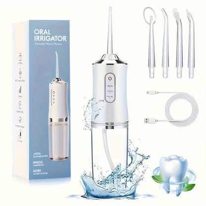 Water Flosser Cordless 270ml Oral Irrigator with Adjustable Pressure, 360-Degree Nozzle, Four Tips and USB Charging