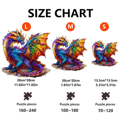 Dragon Wooden Jigsaw Puzzle Gemstone Fantasy – Colorful Irregular Animal Shaped Pieces, Unique Non-Repetitive Plywood Brain Teaser