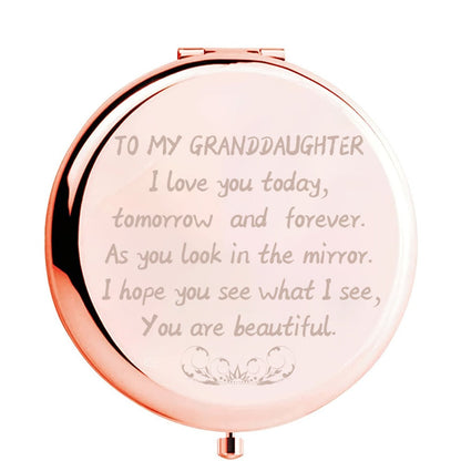 Engraved Compact Mirror Gift for Granddaughter Daughter Women – Magnifying Pocket Purse Mirror Personalized Keepsake for Christmas Birthday