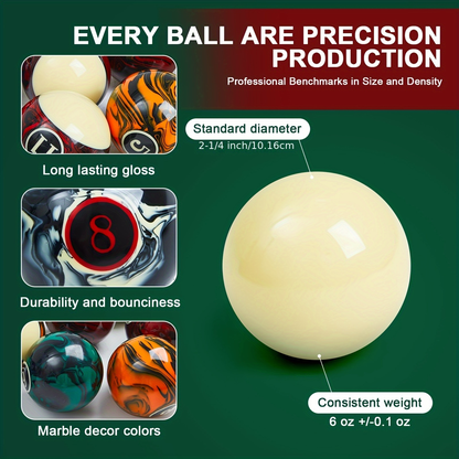 20-Piece Pool Ball and Cue Set with 16 Graphic Billiard Balls, Two Cues and Two Ball Racks