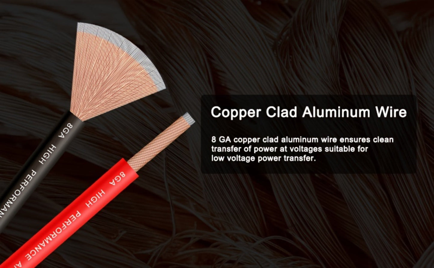 8 Gauge Car Audio Wire 50ft CCA – 25ft Red Power + 25ft Black Ground Cable, Flexible PVC Jacket, Anti-Oxidation