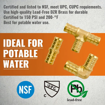 PEX Fittings Set 33pcs 1/2 Inch – Brass Crimp PEX B Fittings, 11 Each Elbow Tee Coupling, F1807 61