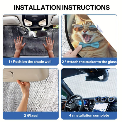 Cute Cat Windshield Sunshade Foldable Car Sun Shade UV Protection Heat Dissipation Front Window Sun Blocker Automotive Interior Accessory